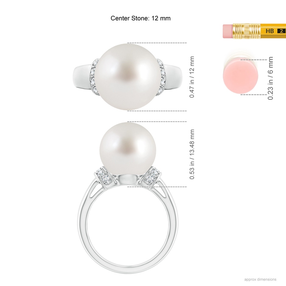 12mm AAA South Sea Pearl Collar Ring with Diamonds in White Gold ruler
