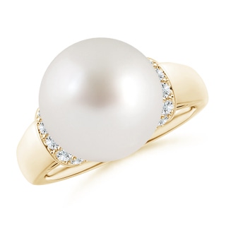12mm AAA South Sea Pearl Collar Ring with Diamonds in Yellow Gold