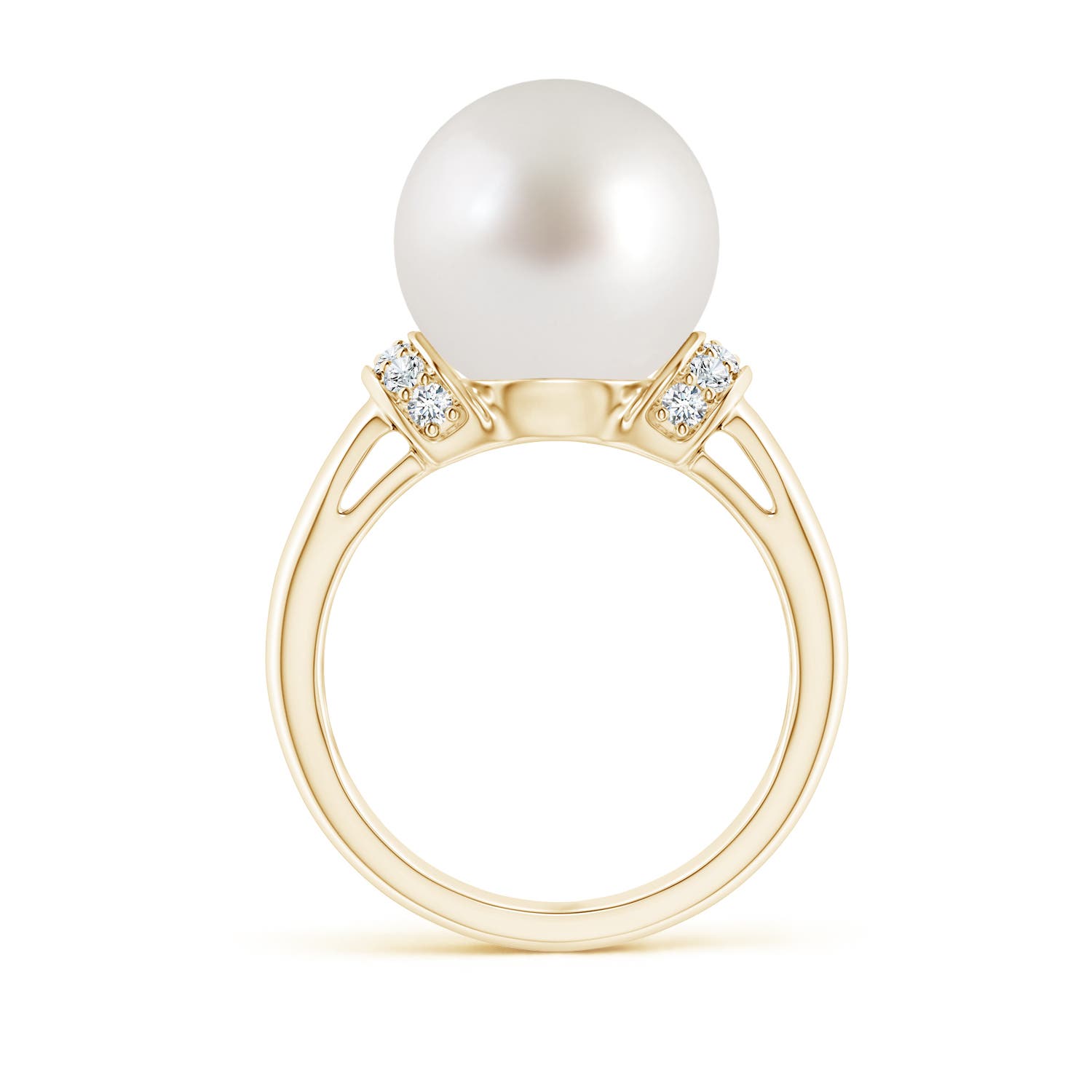 12mm AAA South Sea Pearl Collar Ring with Diamonds in Yellow Gold - side 1
