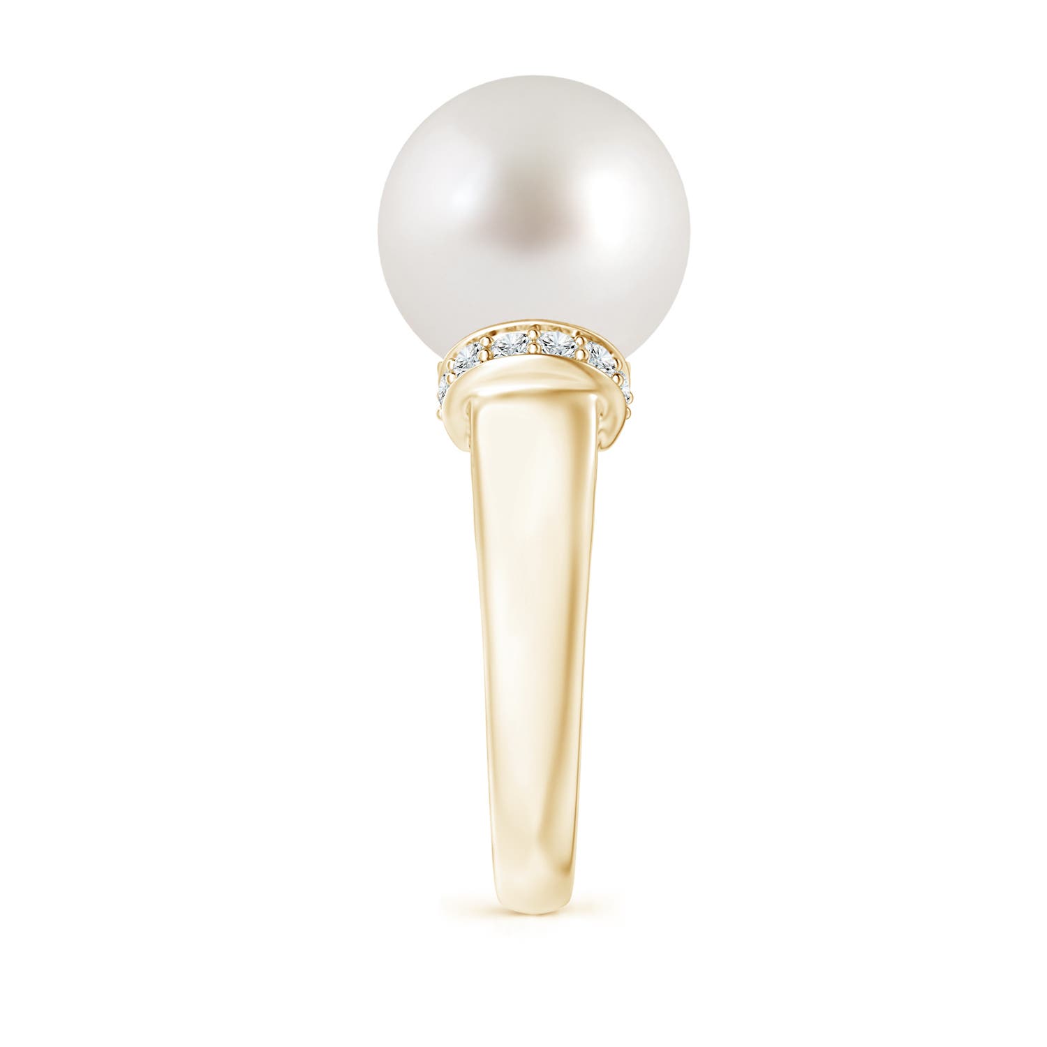 12mm AAA South Sea Pearl Collar Ring with Diamonds in Yellow Gold - side 2