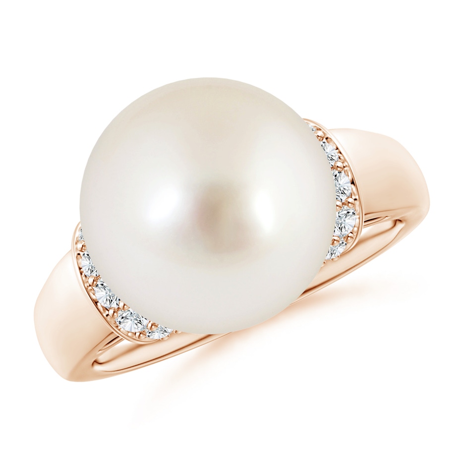 12mm AAAA South Sea Pearl Collar Ring with Diamonds in Rose Gold 