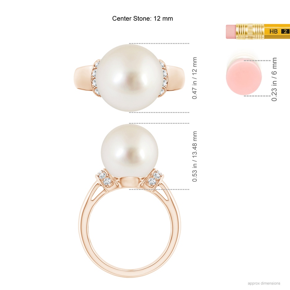 12mm AAAA South Sea Pearl Collar Ring with Diamonds in Rose Gold ruler
