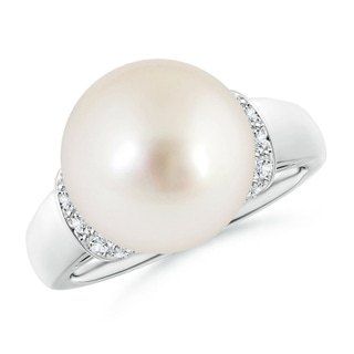 12mm AAAA South Sea Pearl Collar Ring with Diamonds in White Gold