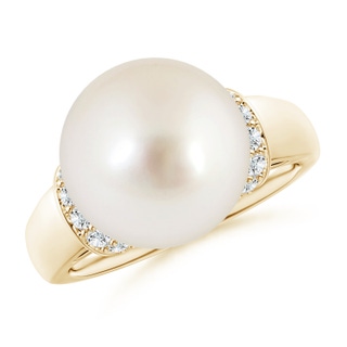 12mm AAAA South Sea Pearl Collar Ring with Diamonds in Yellow Gold