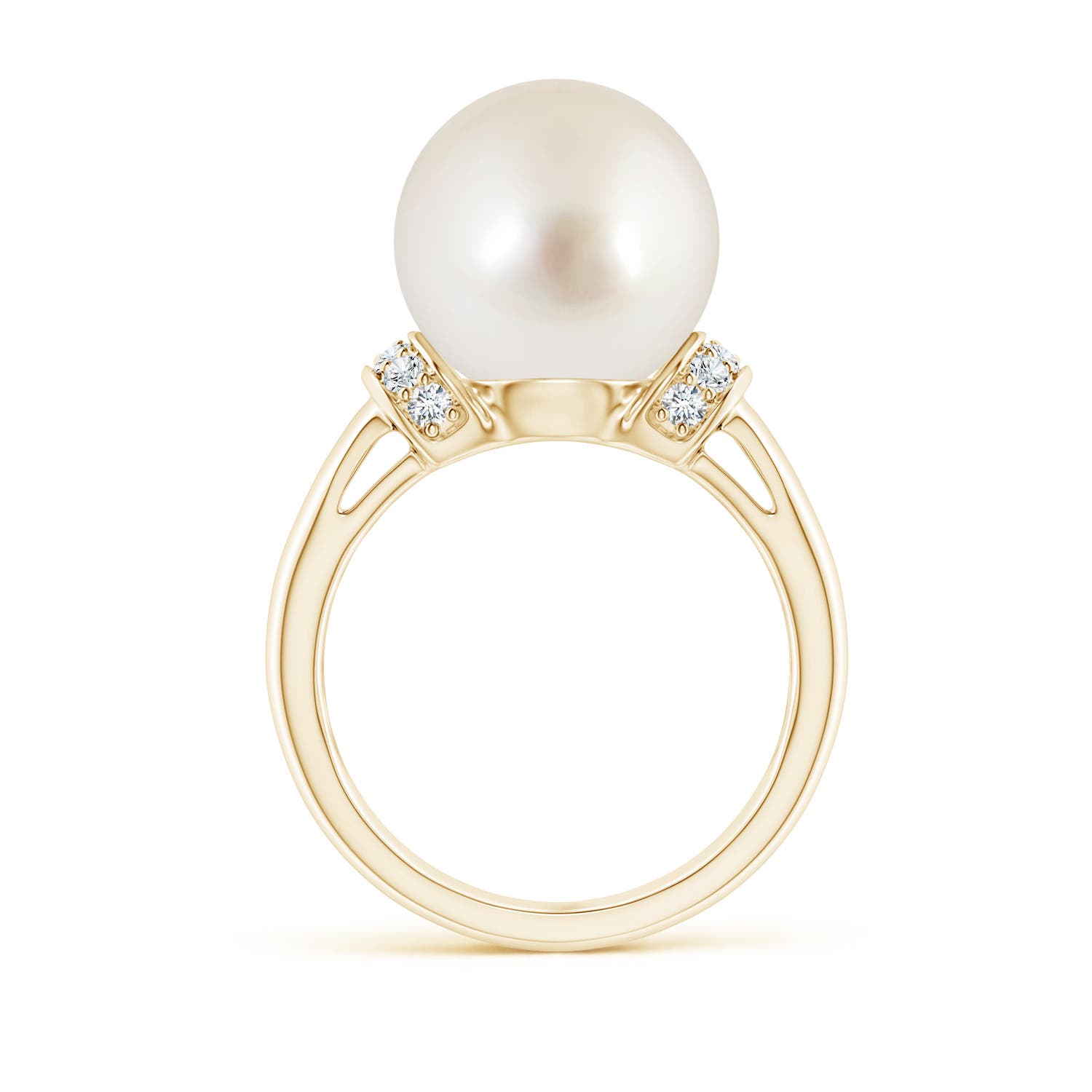12mm AAAA South Sea Pearl Collar Ring with Diamonds in Yellow Gold