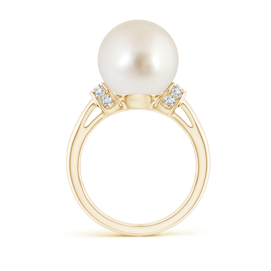 12mm AAAA South Sea Pearl Collar Ring with Diamonds in Yellow Gold side 1