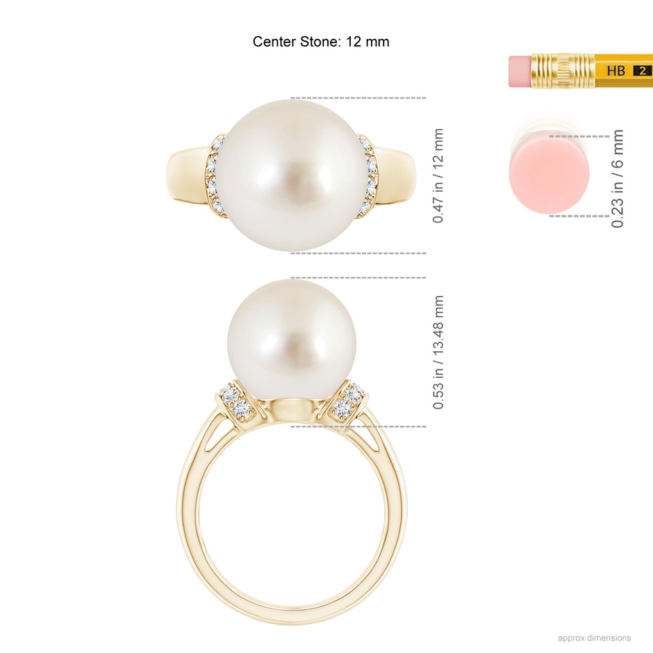 12mm AAAA South Sea Pearl Collar Ring with Diamonds in Yellow Gold ruler