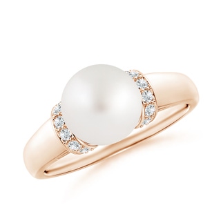 8mm AA South Sea Pearl Collar Ring with Diamonds in Rose Gold