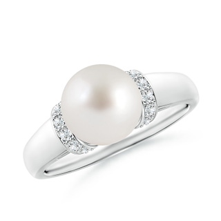 8mm AAA South Sea Pearl Collar Ring with Diamonds in P950 Platinum