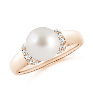 8mm AAA South Sea Pearl Collar Ring with Diamonds in Rose Gold