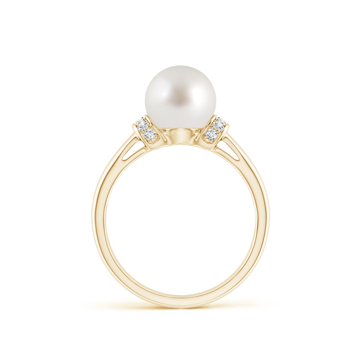 8mm AAA South Sea Pearl Collar Ring with Diamonds in Yellow Gold