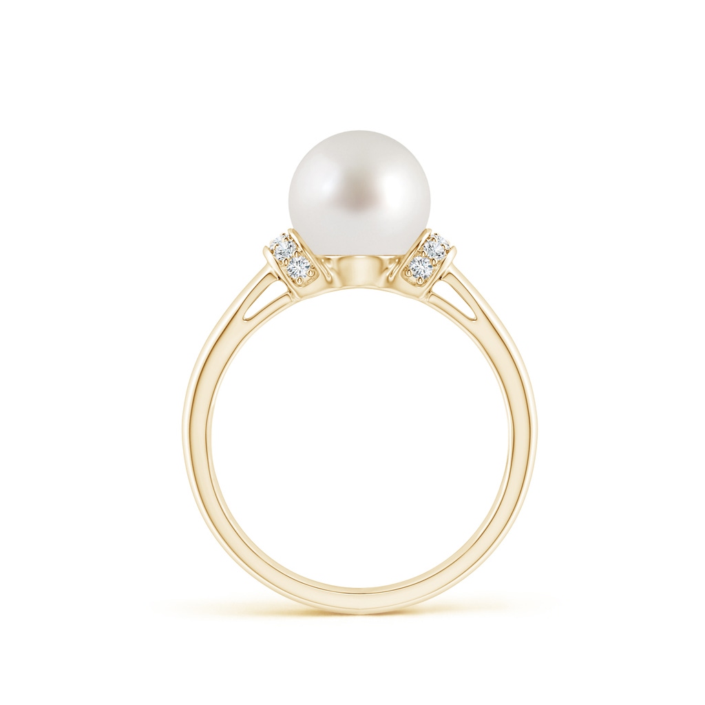 8mm AAA South Sea Pearl Collar Ring with Diamonds in Yellow Gold Side 1