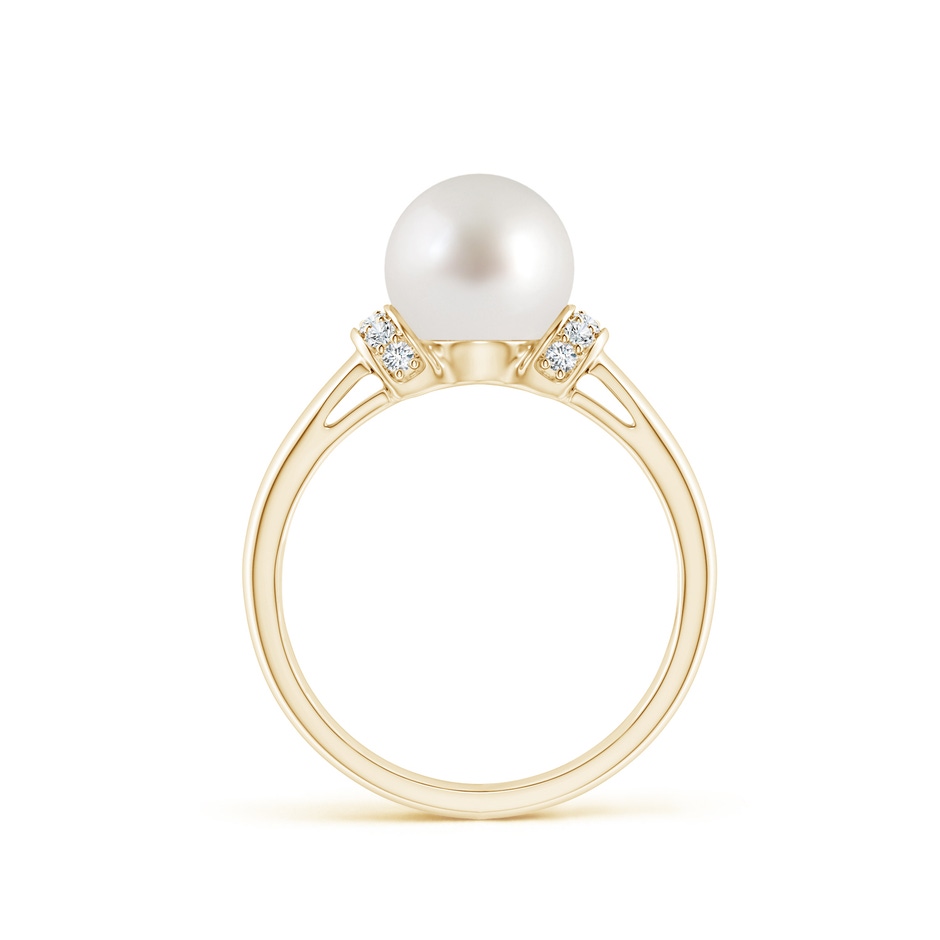 8mm AAA South Sea Pearl Collar Ring with Diamonds in Yellow Gold side 1