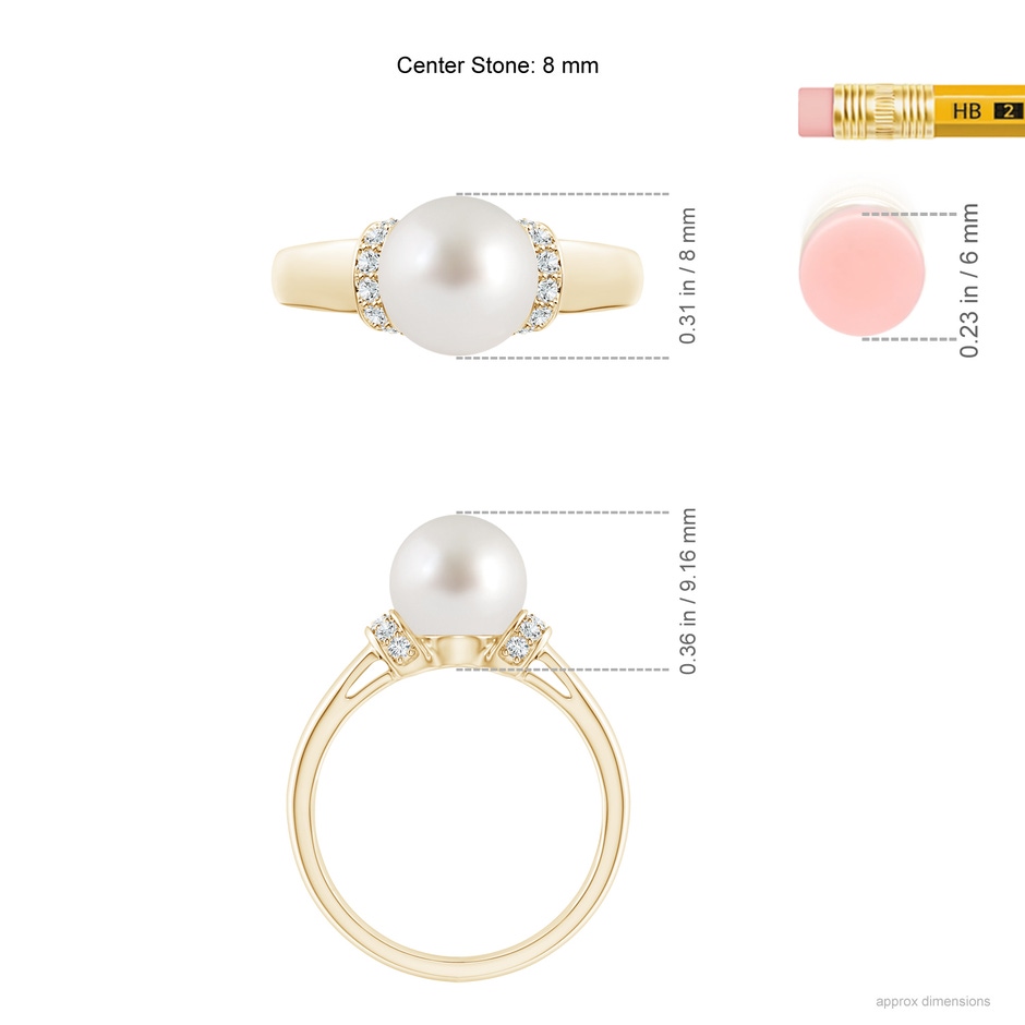 8mm AAA South Sea Pearl Collar Ring with Diamonds in Yellow Gold ruler