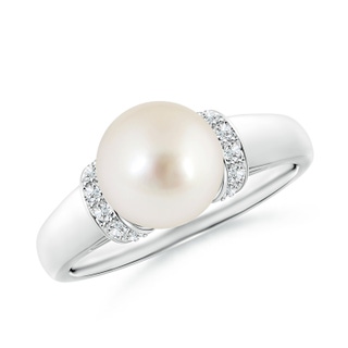 8mm AAAA South Sea Pearl Collar Ring with Diamonds in P950 Platinum