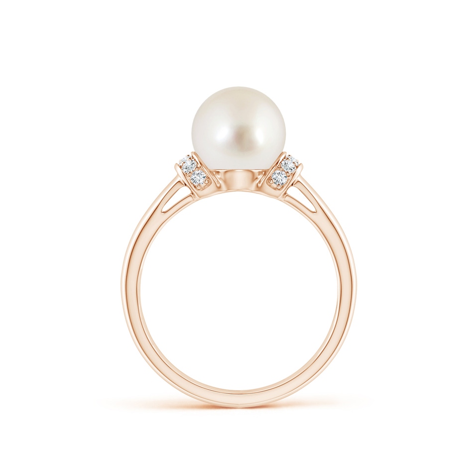 8mm AAAA South Sea Pearl Collar Ring with Diamonds in Rose Gold side 1