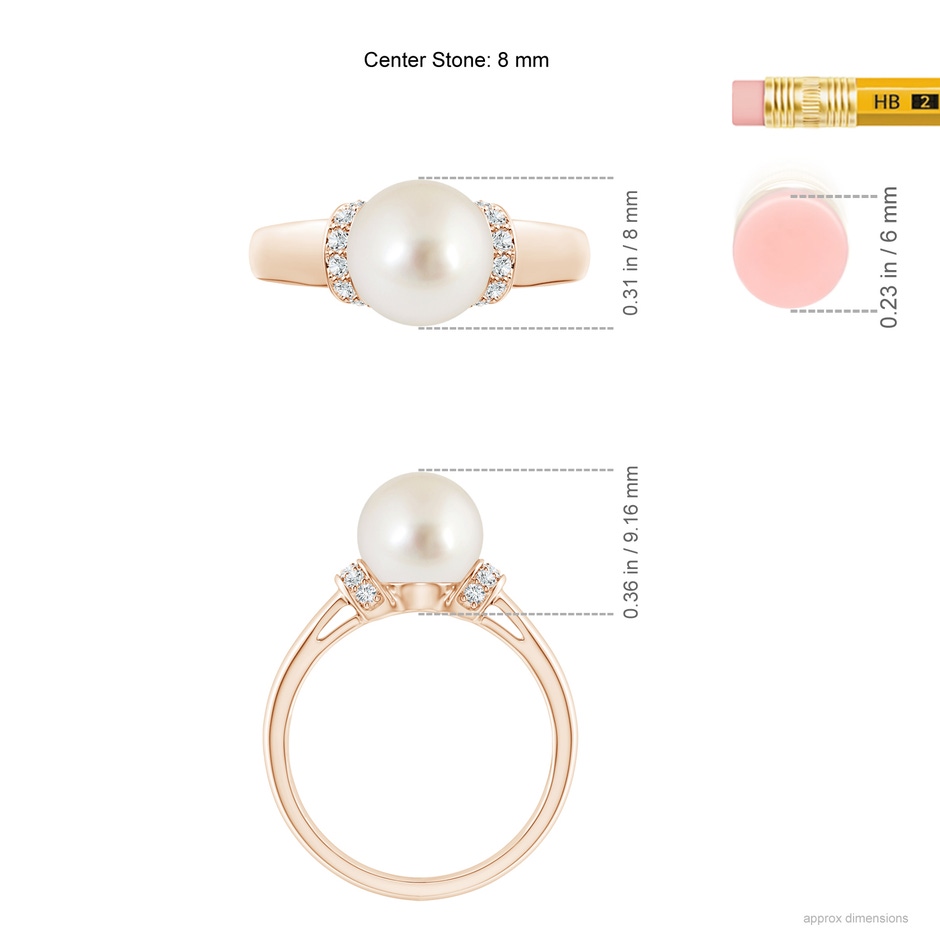 8mm AAAA South Sea Pearl Collar Ring with Diamonds in Rose Gold ruler