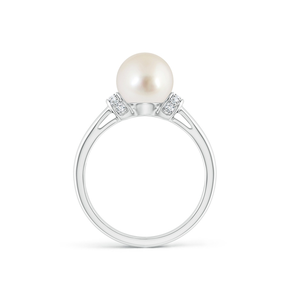 8mm AAAA South Sea Pearl Collar Ring with Diamonds in White Gold side 1