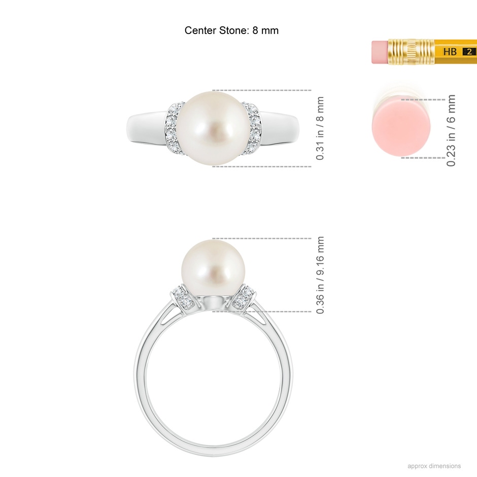 8mm AAAA South Sea Pearl Collar Ring with Diamonds in White Gold ruler