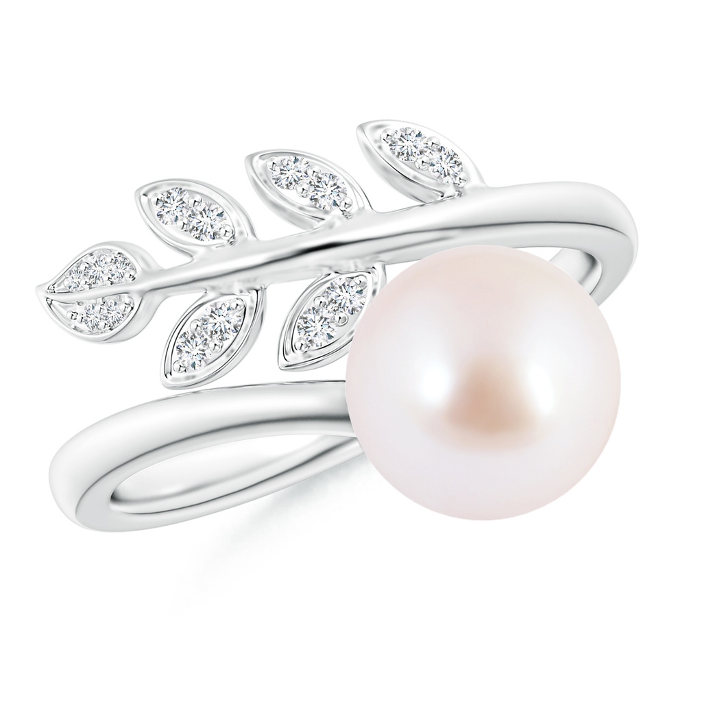 8mm AAA Japanese Akoya Pearl Olive Leaf Wrap Ring in White Gold