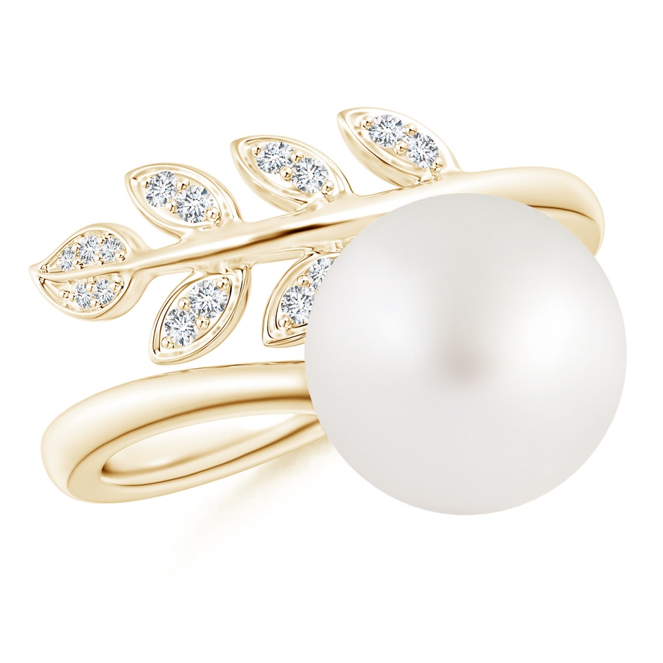 10mm AA South Sea Pearl Olive Leaf Wrap Ring in Yellow Gold 