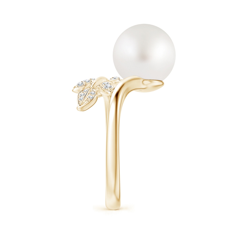 10mm AA South Sea Pearl Olive Leaf Wrap Ring in Yellow Gold side 2