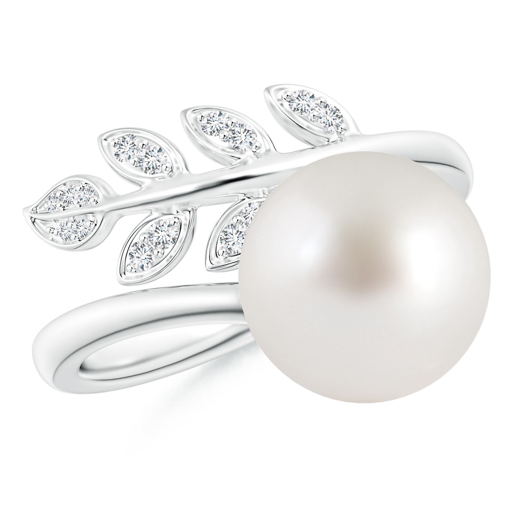 10mm AAA South Sea Pearl Olive Leaf Wrap Ring in White Gold 