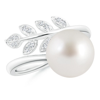 10mm AAA South Sea Pearl Olive Leaf Wrap Ring in White Gold