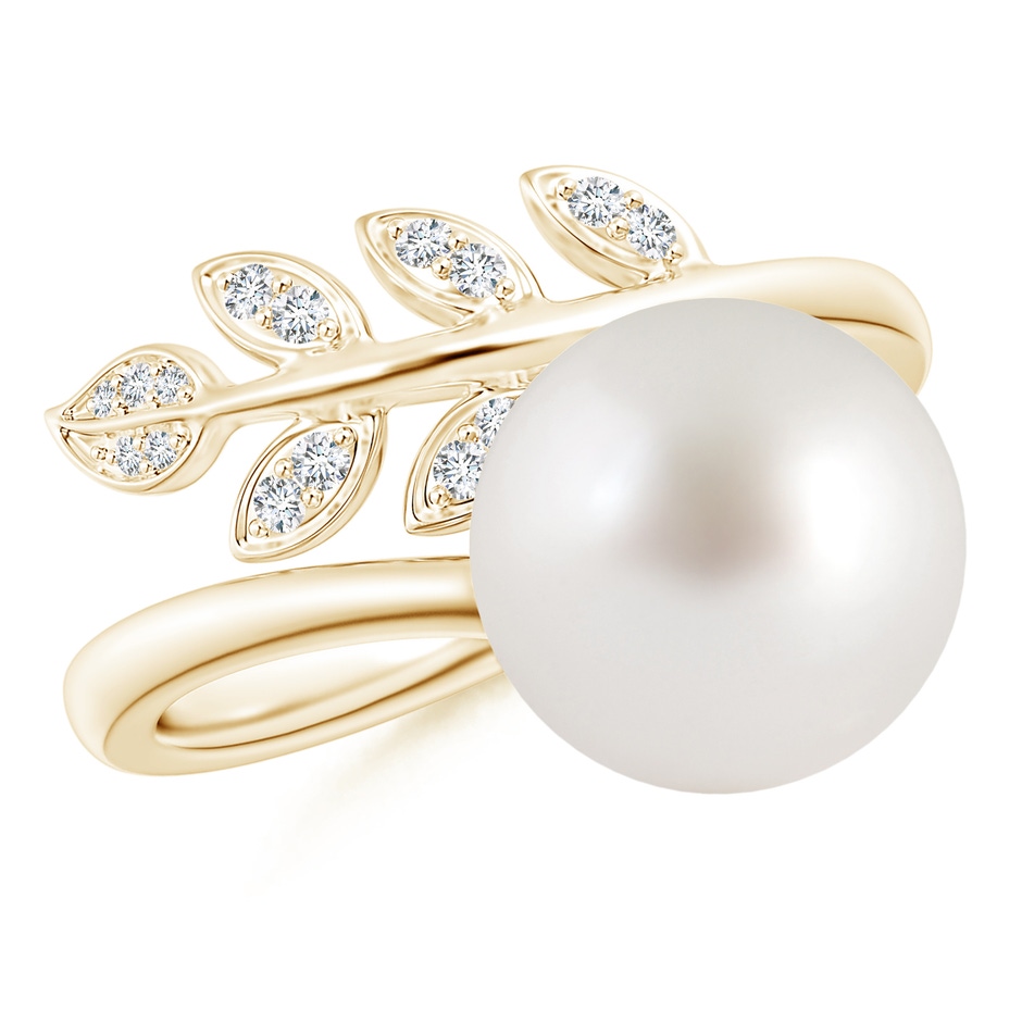 10mm AAA South Sea Pearl Olive Leaf Wrap Ring in Yellow Gold 