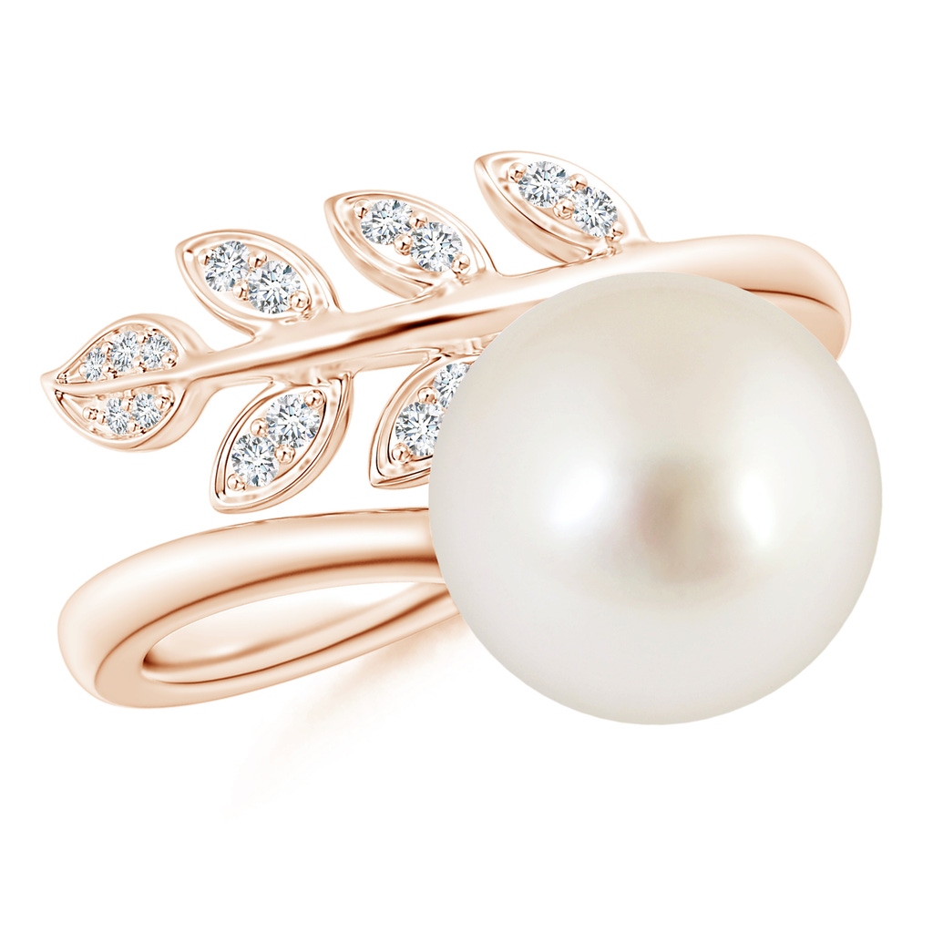 10mm AAAA South Sea Pearl Olive Leaf Wrap Ring in Rose Gold 