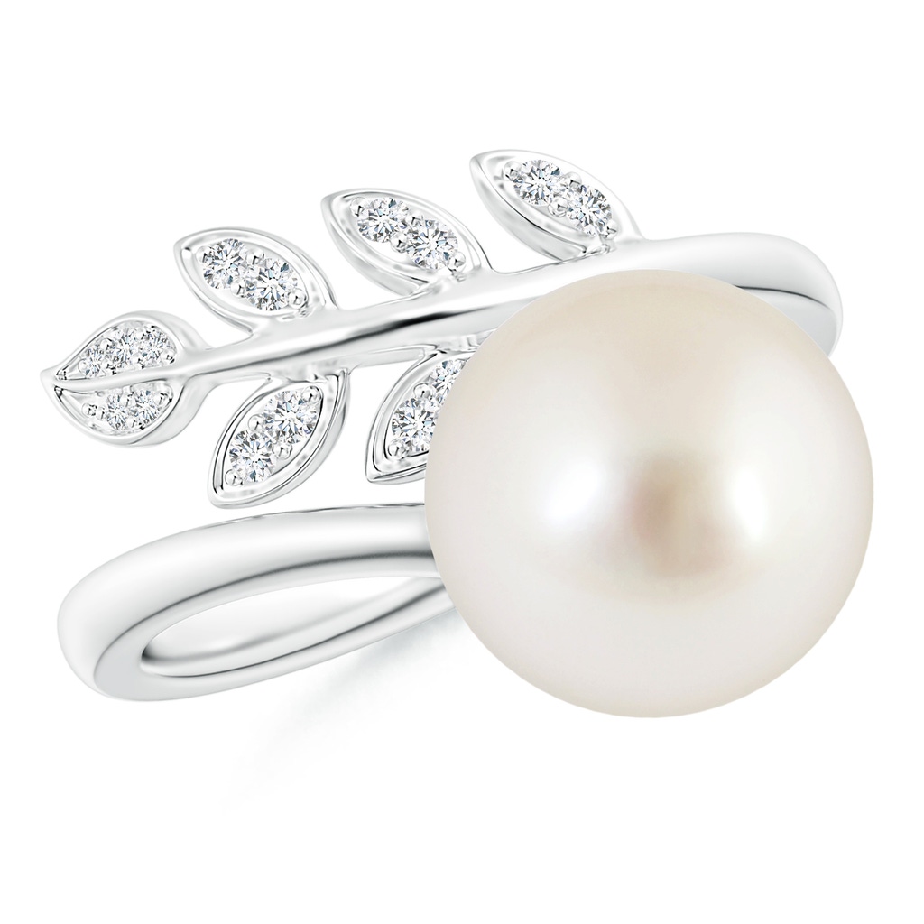 10mm AAAA South Sea Pearl Olive Leaf Wrap Ring in White Gold