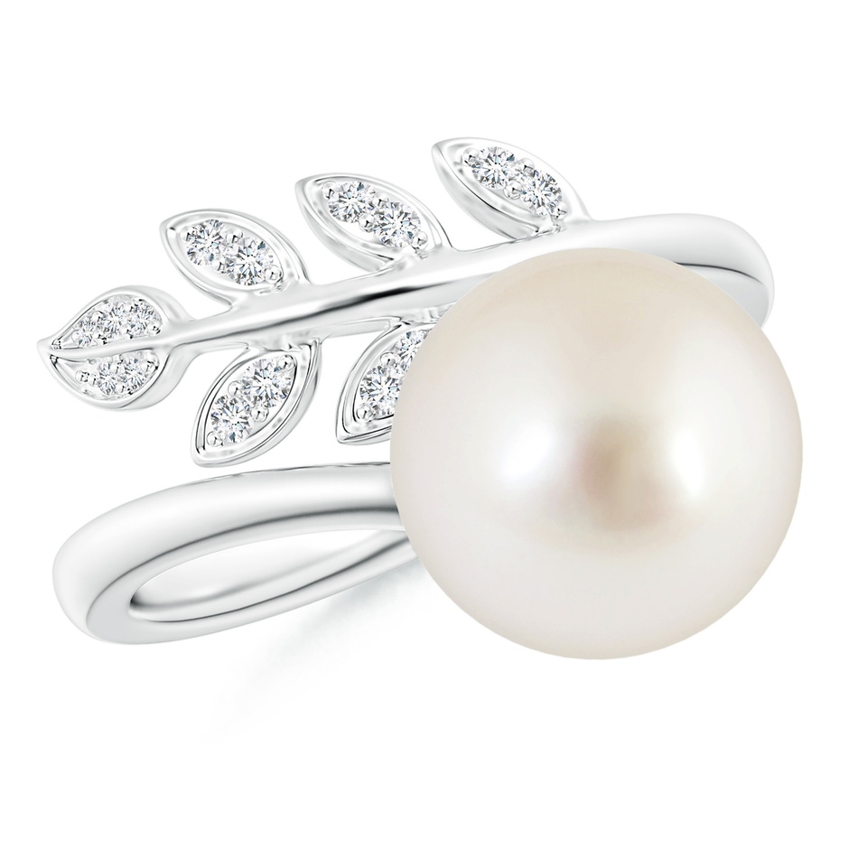 10mm AAAA South Sea Pearl Olive Leaf Wrap Ring in White Gold 