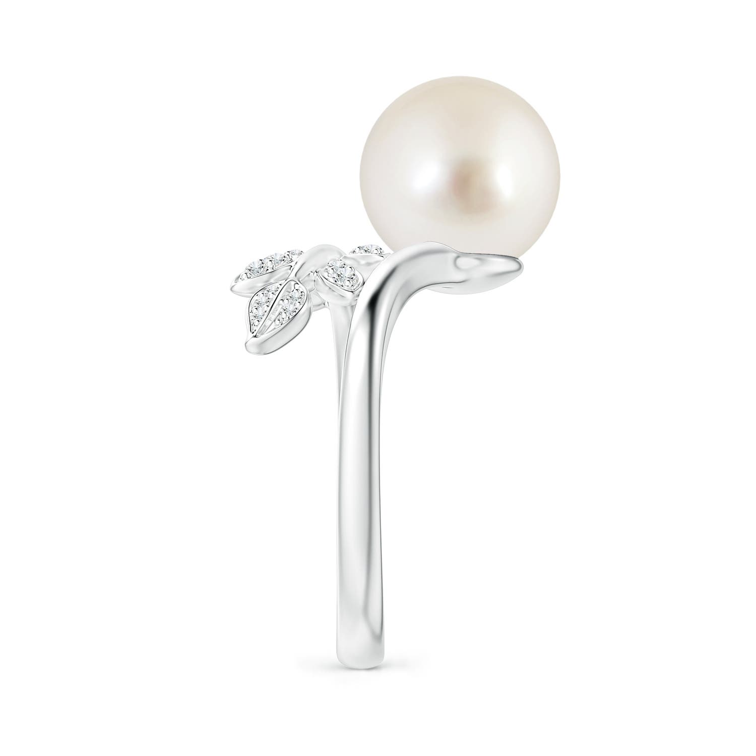 10mm AAAA South Sea Pearl Olive Leaf Wrap Ring in White Gold - side 5