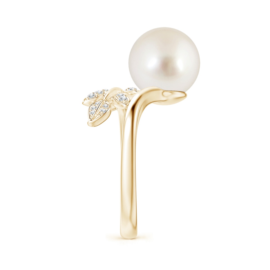 10mm AAAA South Sea Pearl Olive Leaf Wrap Ring in Yellow Gold side 2
