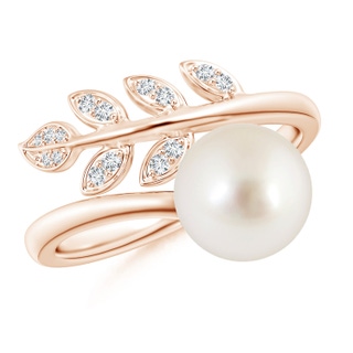 8mm AAAA South Sea Pearl Olive Leaf Wrap Ring in Rose Gold