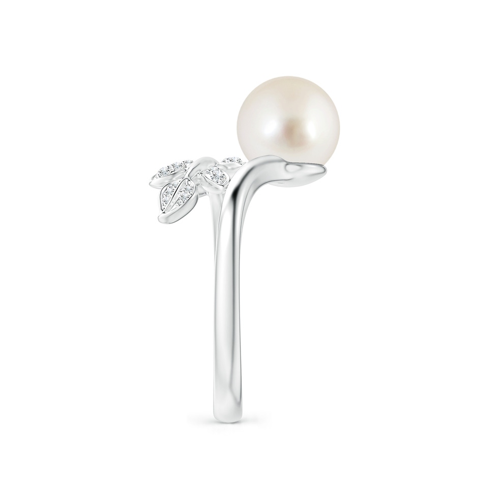 8mm AAAA South Sea Pearl Olive Leaf Wrap Ring in White Gold side 2