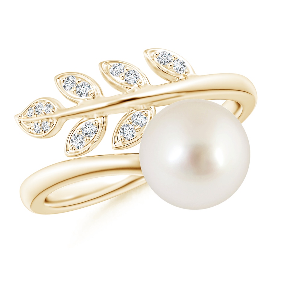 8mm AAAA South Sea Pearl Olive Leaf Wrap Ring in Yellow Gold 