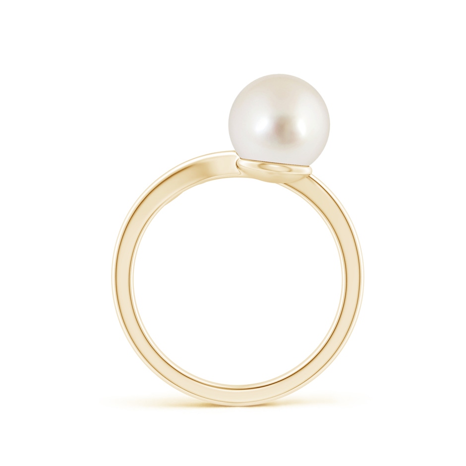 8mm AAAA South Sea Pearl Olive Leaf Wrap Ring in Yellow Gold side 1