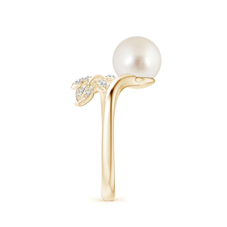 8mm AAAA South Sea Pearl Olive Leaf Wrap Ring in Yellow Gold side 2