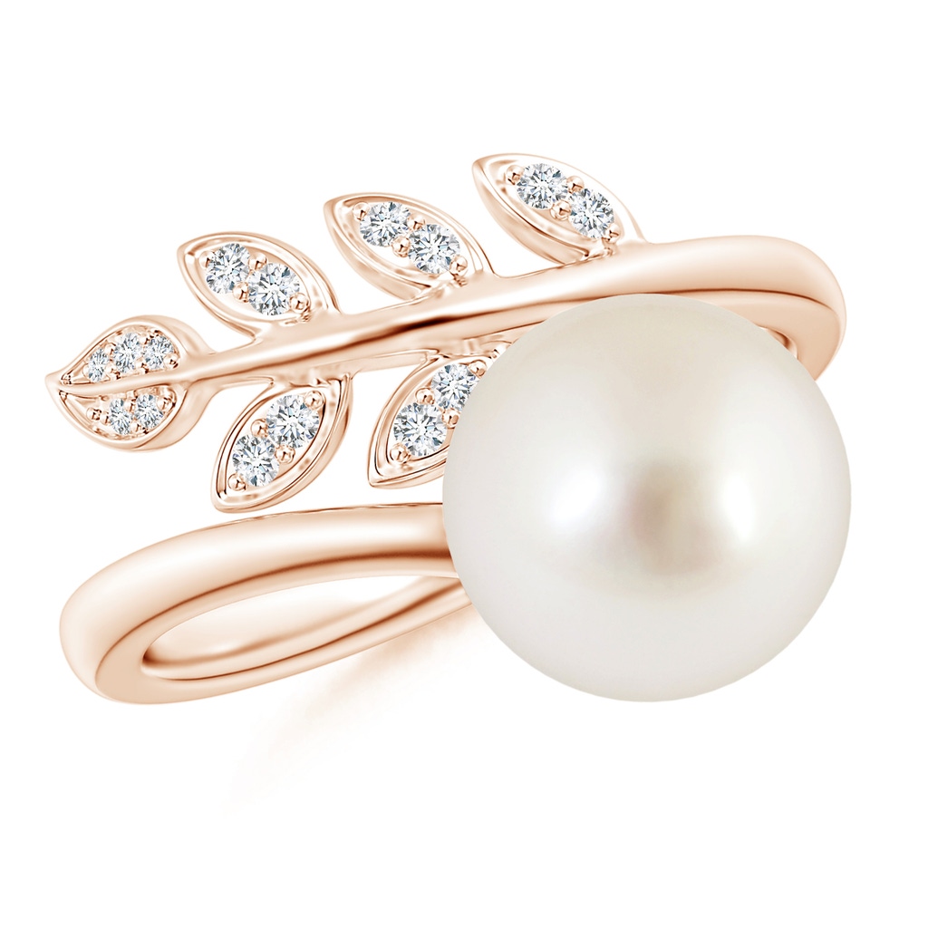9mm AAAA South Sea Pearl Olive Leaf Wrap Ring in Rose Gold