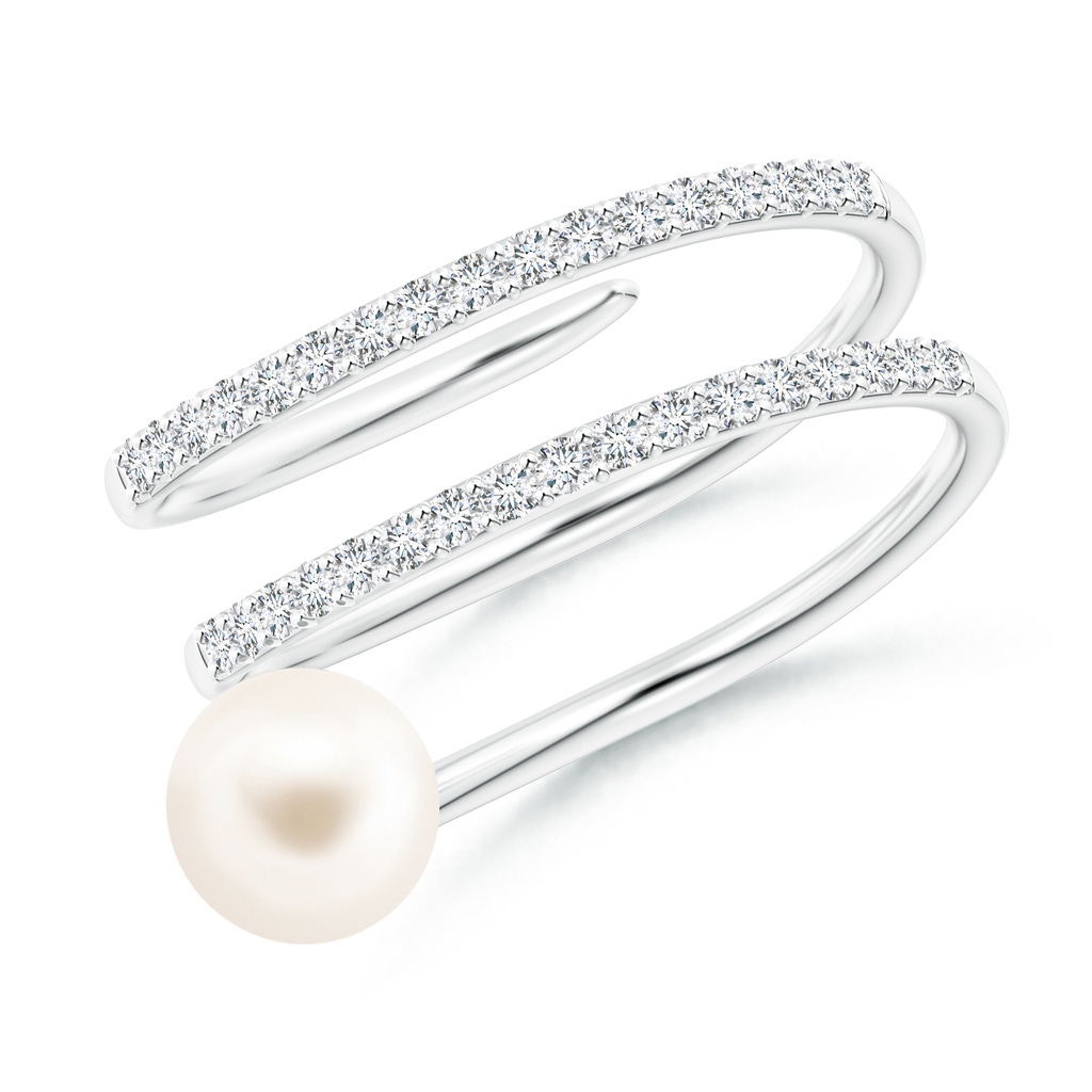 6mm AAA Freshwater Pearl Spiral Wrap Ring in White Gold