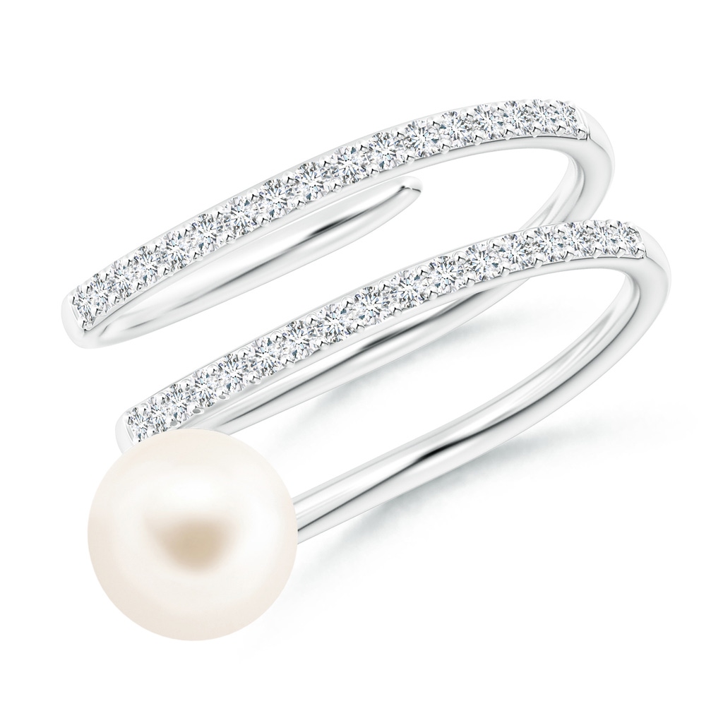 7mm AAA Freshwater Pearl Spiral Wrap Ring in White Gold