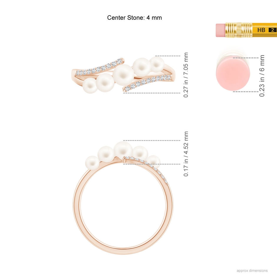 4mm AA Seed Freshwater Pearl Bypass Ring in Rose Gold ruler
