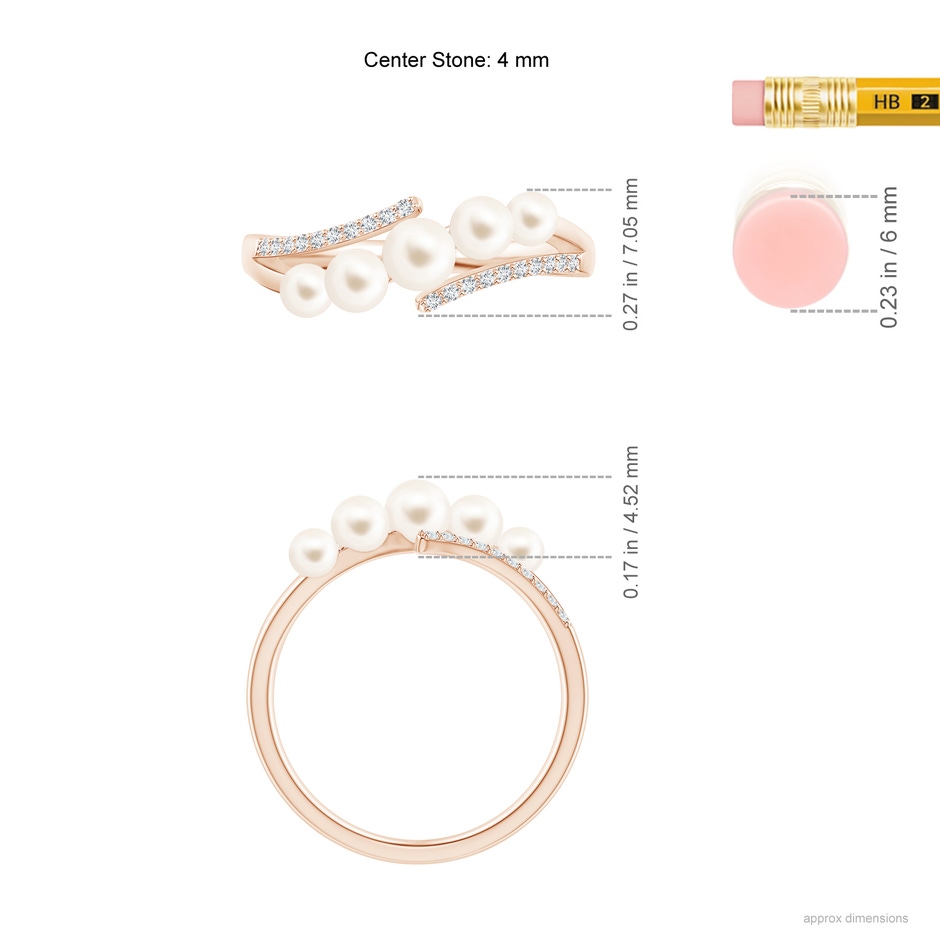 4mm AAA Seed Freshwater Pearl Bypass Ring in Rose Gold ruler