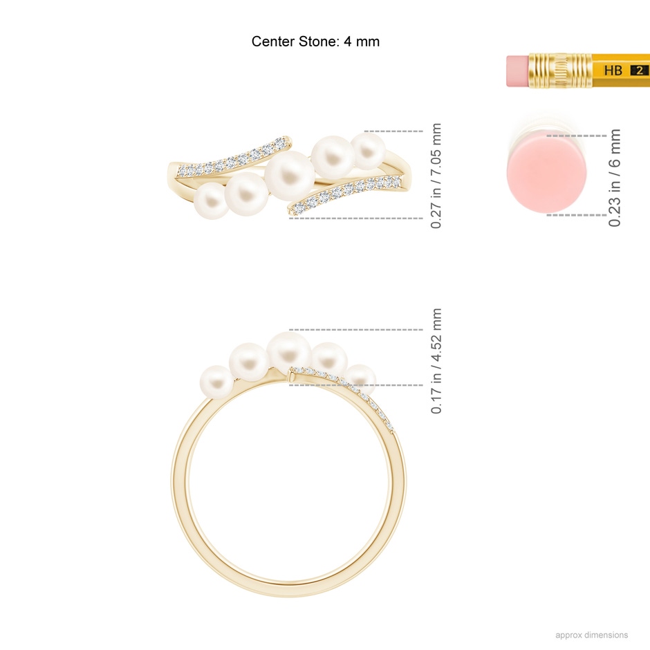 4mm AAA Seed Freshwater Pearl Bypass Ring in Yellow Gold ruler