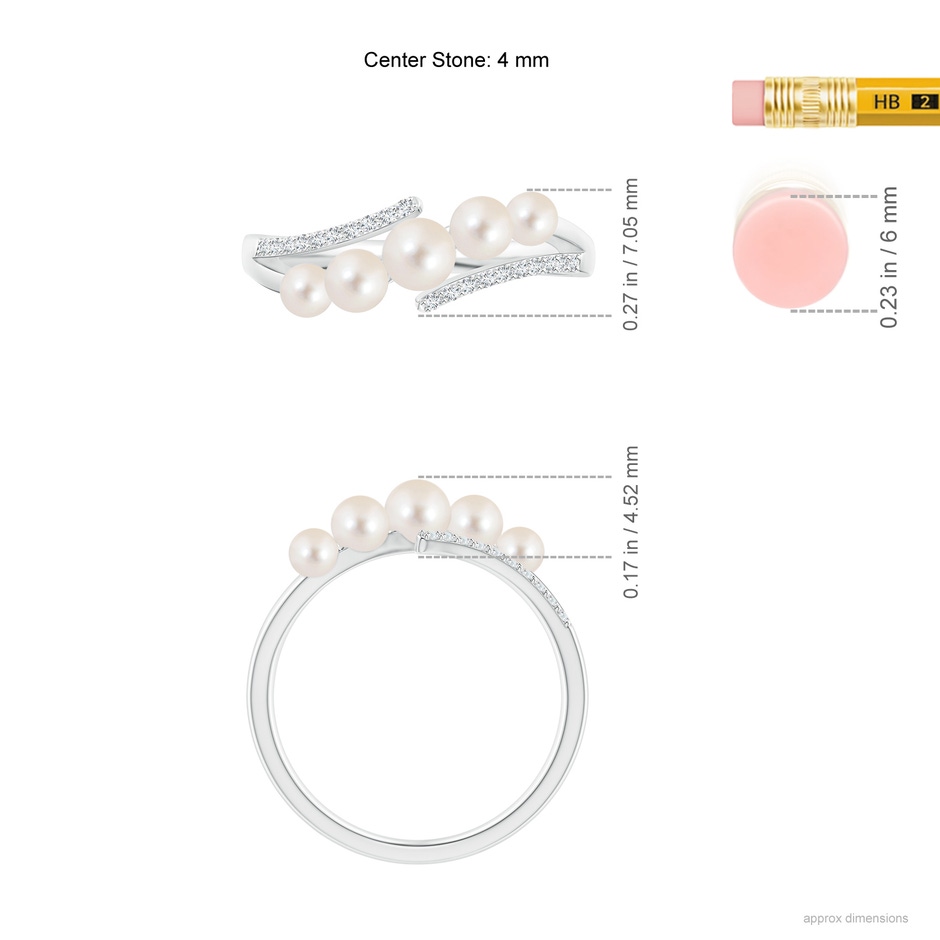 4mm AAAA Seed Freshwater Pearl Bypass Ring in White Gold ruler