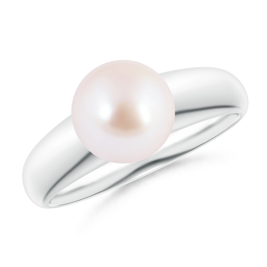 8mm AAA Solitaire Japanese Akoya Pearl Dome Ring in White Gold