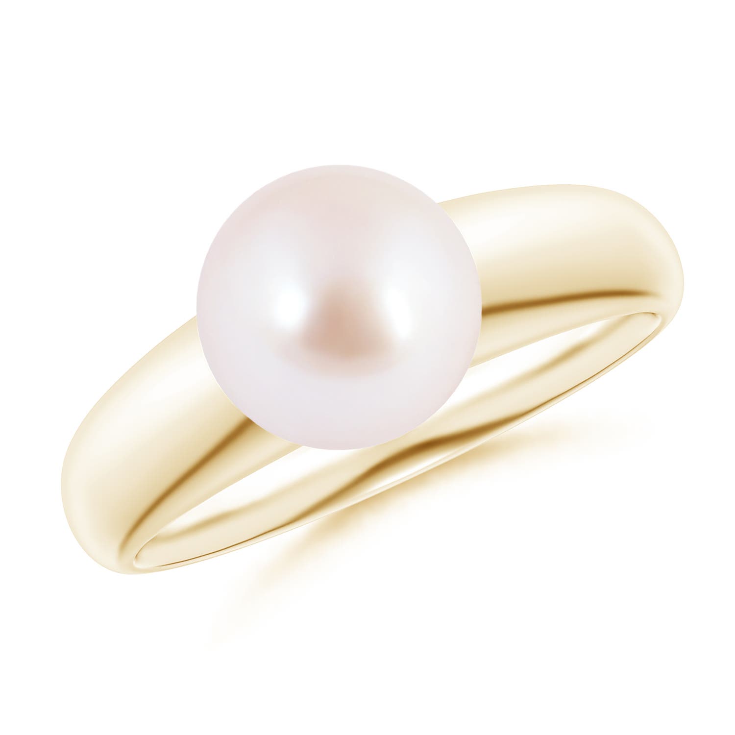 8mm AAA Solitaire Japanese Akoya Pearl Dome Ring in Yellow Gold