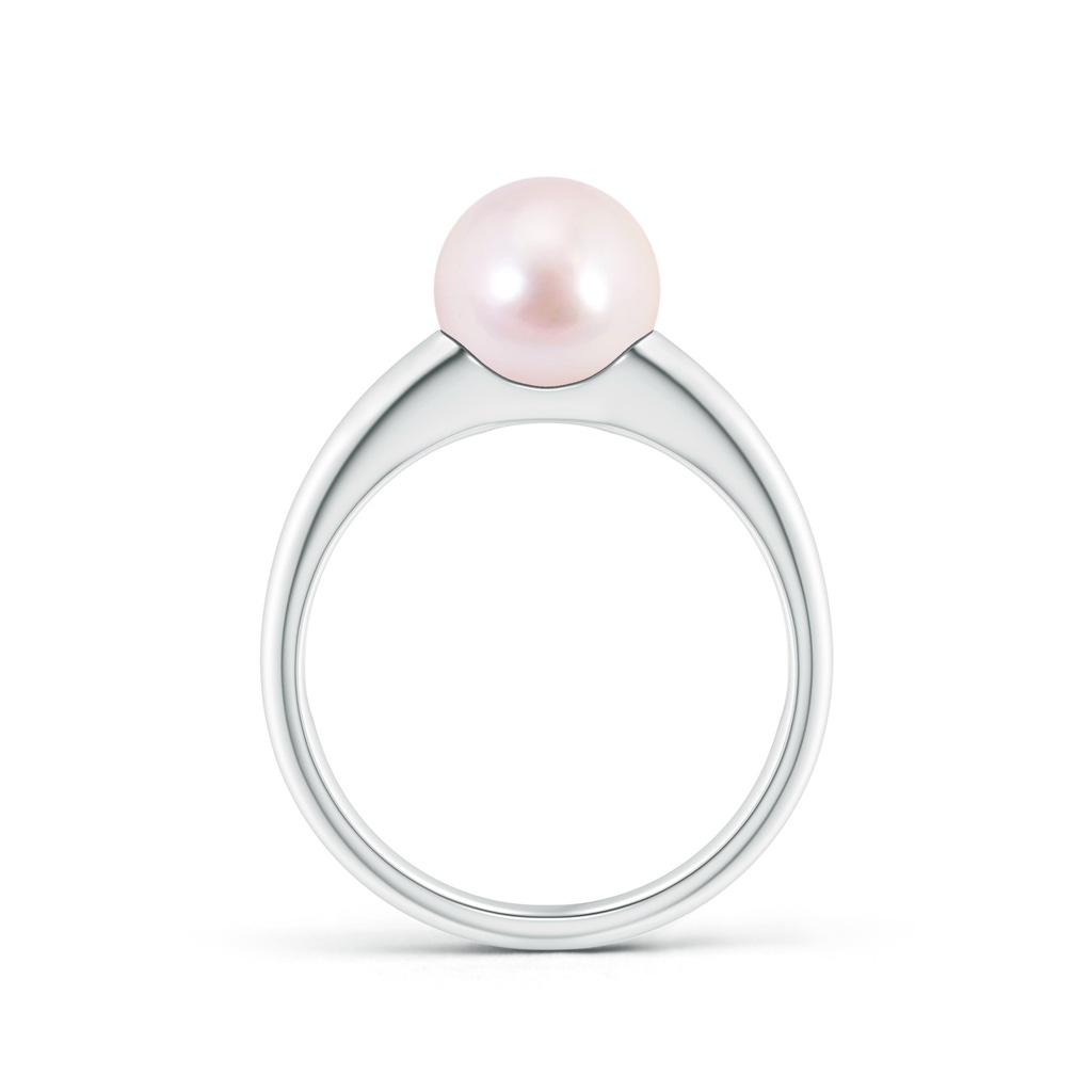 8mm AAAA Solitaire Japanese Akoya Pearl Dome Ring in P950 Platinum Side 1