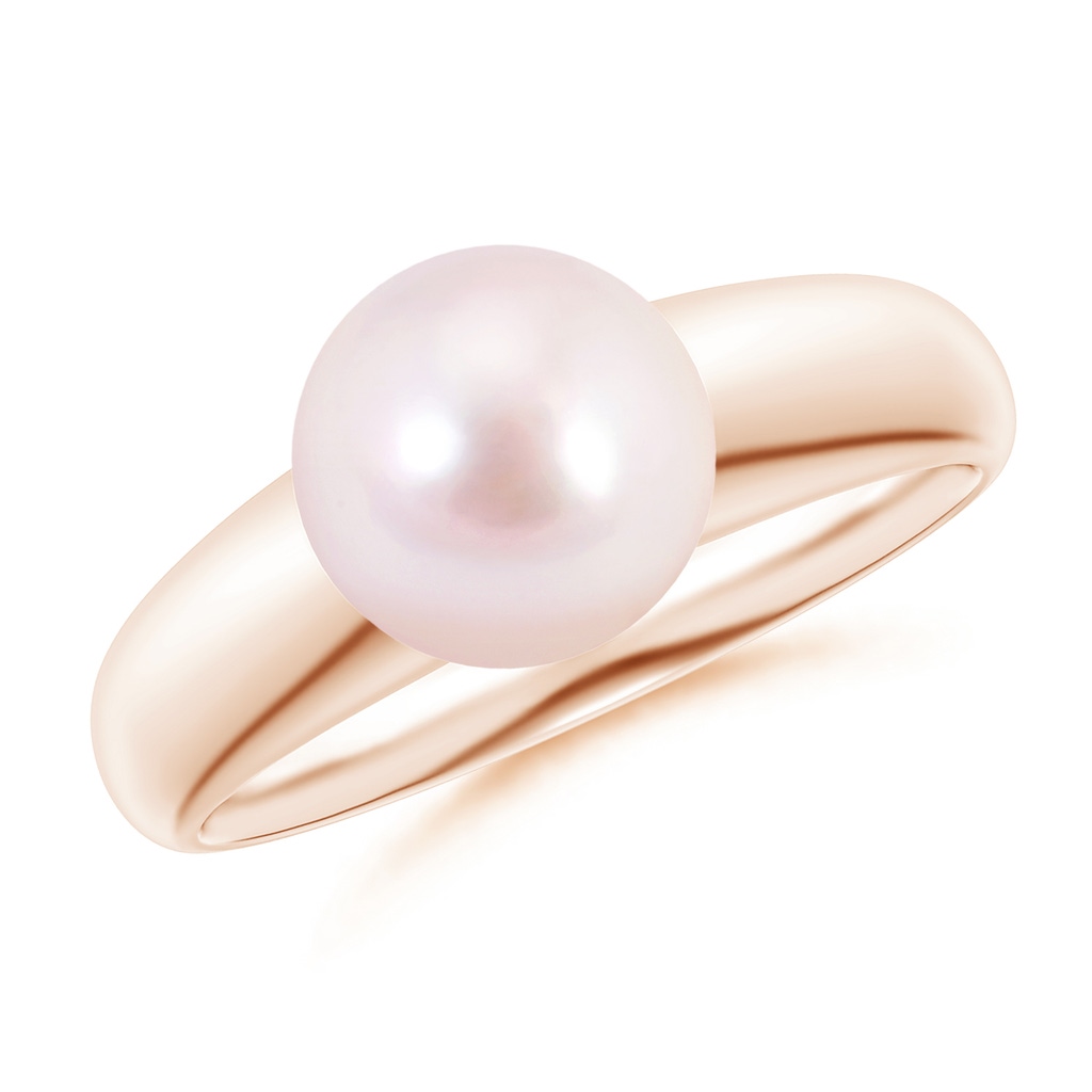 8mm AAAA Solitaire Japanese Akoya Pearl Dome Ring in Rose Gold